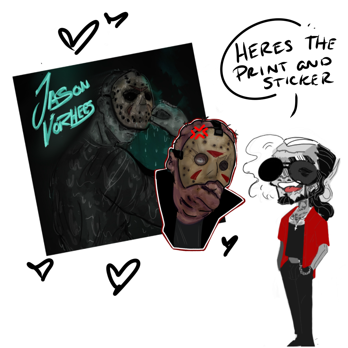 Horror Slasher Combo Pack: Michael Myers, Jason Voorhees Stickers, Keychain+ Print!