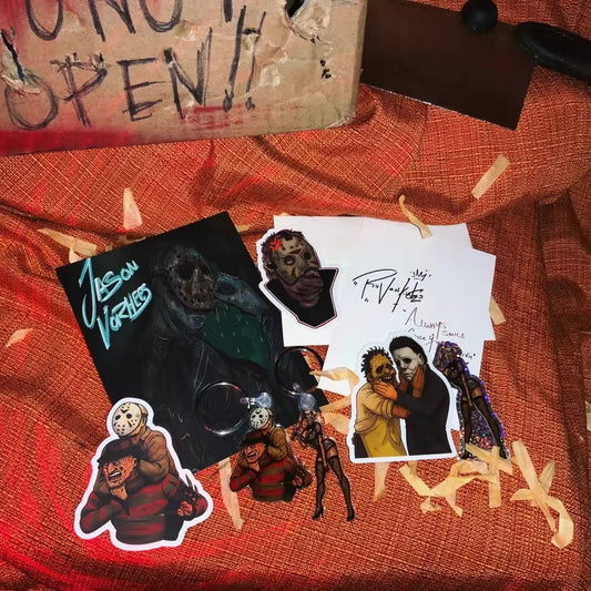 Horror Slasher Combo Pack: Michael Myers, Jason Voorhees Stickers, Keychain+ Print!